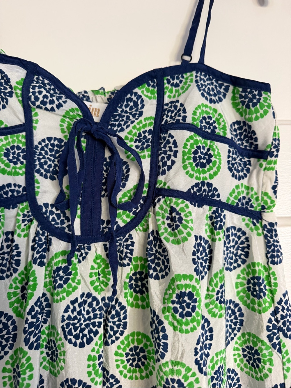 Yumi Kim 100% Silk Babydoll Tank Top Floral Print Green Navy Size Small - Picture 4 of 9